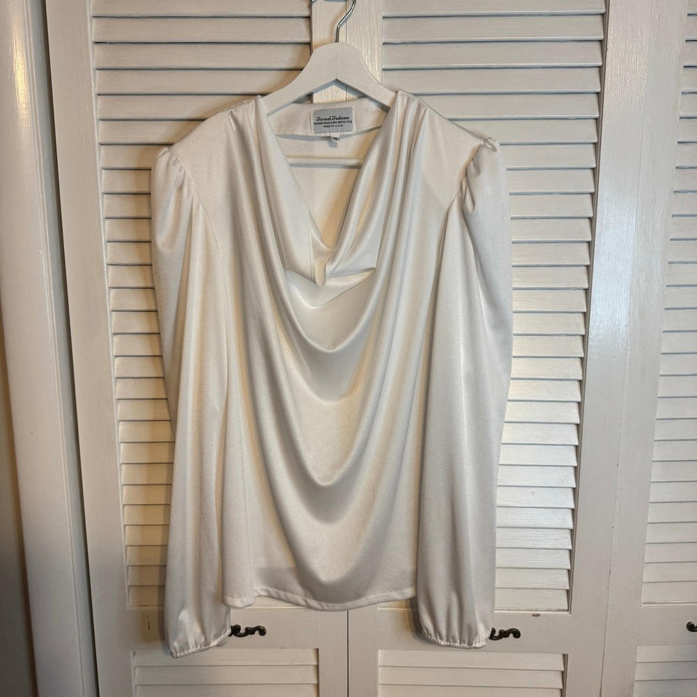 Vintage Formal Fashions‎ Womens Drape Neck Satin Puff Sleeve Dress Shirt SZ 18W